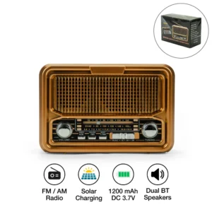 Vintage Design Bluetooth Speaker with Radio and Solar Panel